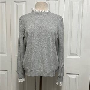 Ted Baker London Light Gray Crewneck Lace Trim Pullover Sweater Size 4